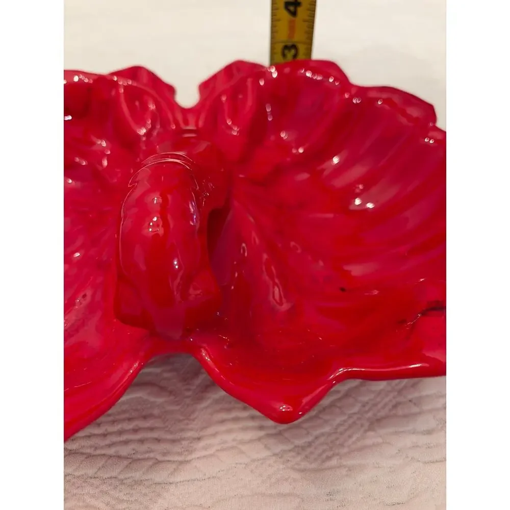 Vibrant Red Lobster Shell Ceramic Divided Serving Dish Coastal Decor Sea Life